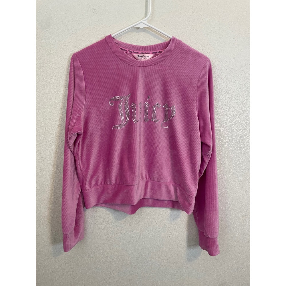 Y2K Juicy Couture Velour‎ Womens Large Sweatshirt Sleepwear Pink Rhinestone Logo